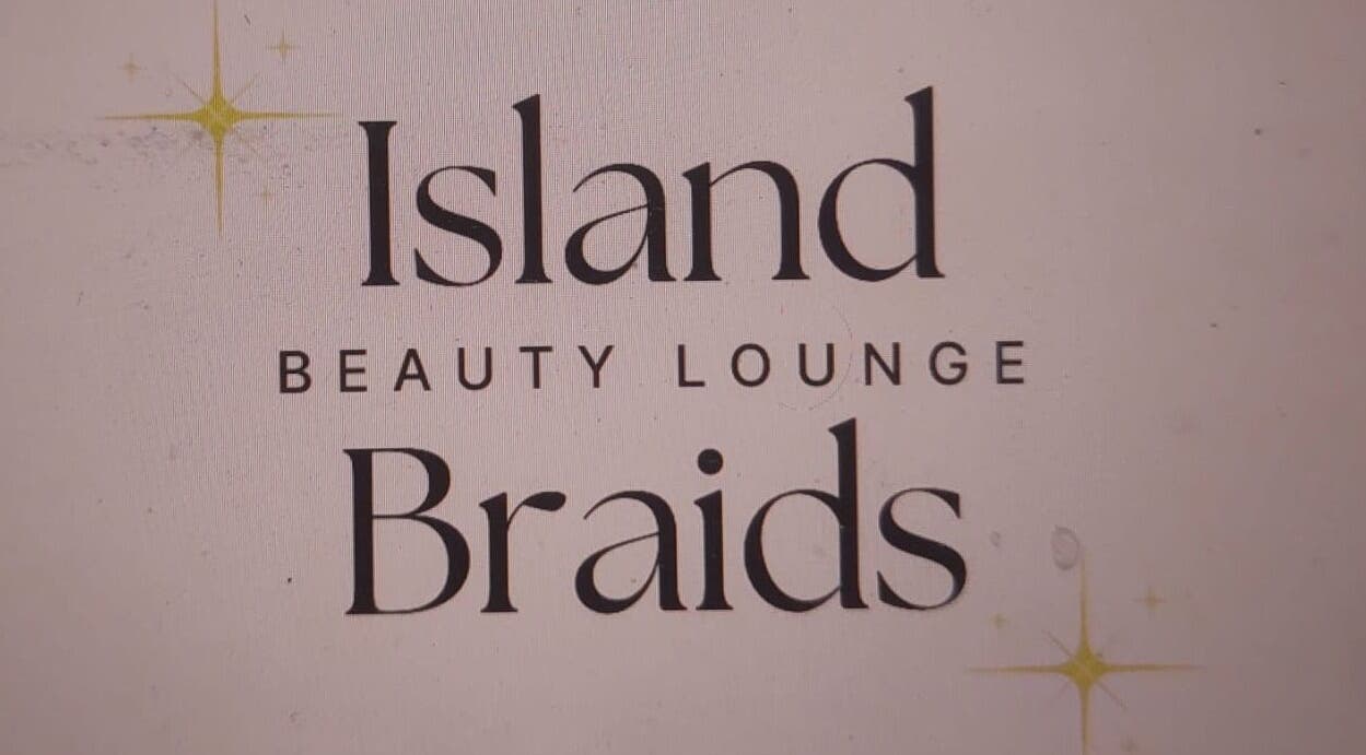 Logo for Island Braids Beauty Lounge, Bridgetown, Saint Michael, BB, with stylish font and star accents.