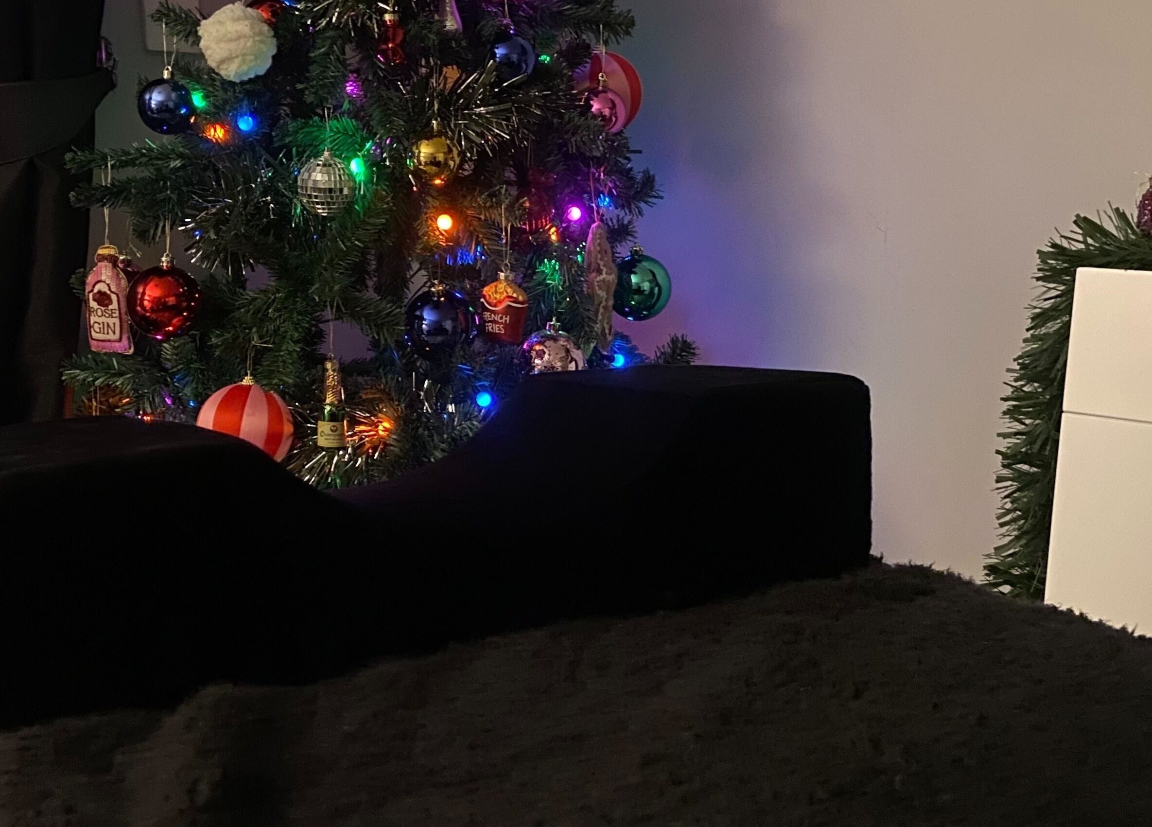 Cozy Brow Babe interior with festive tree at Stoke-on-Trent, England, GB.