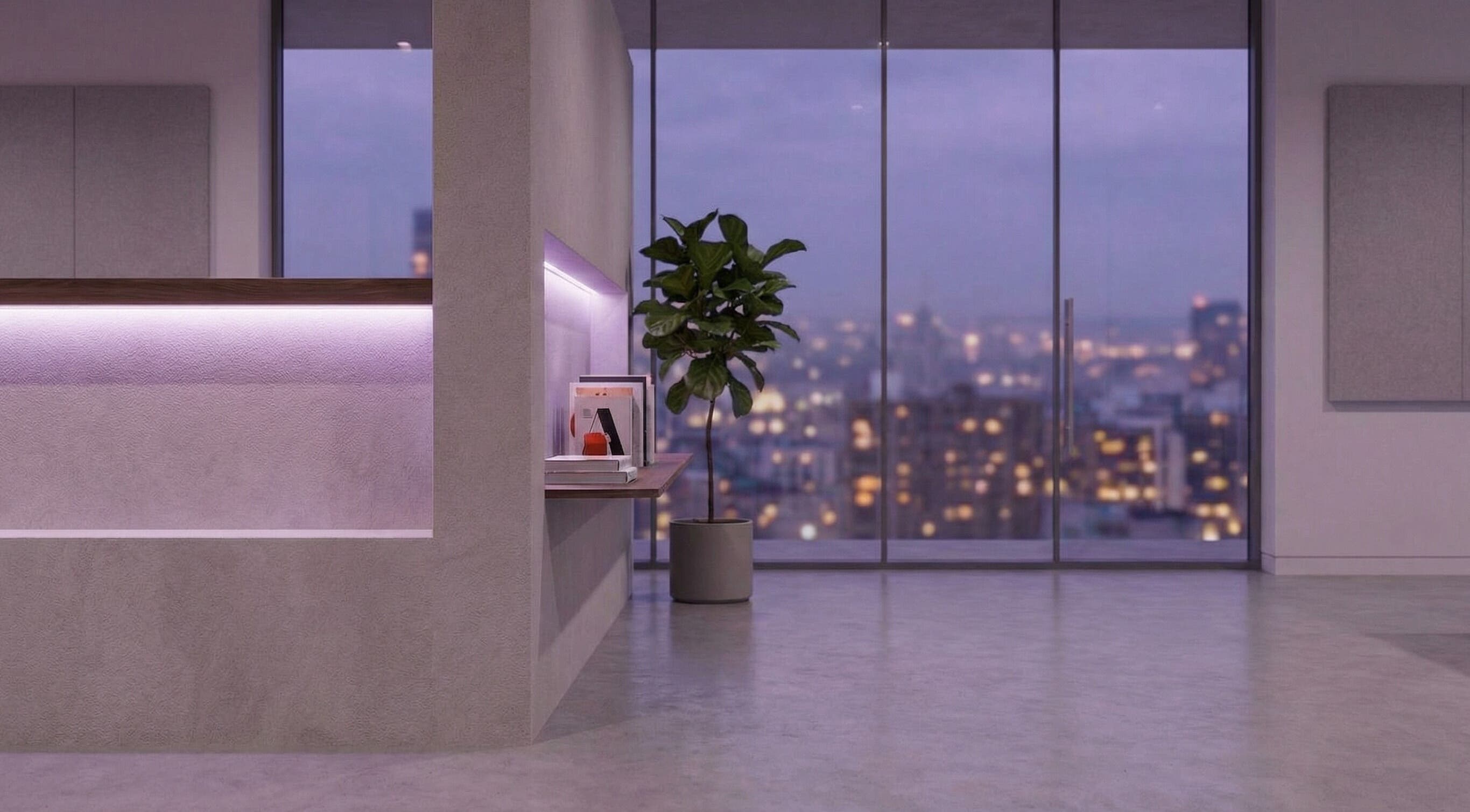 Tranquil reception area at Derma Aesthetics, Plovdiv, Plovdiv, BG with a city view.