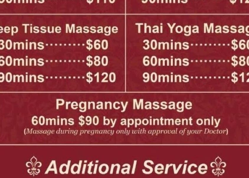 Massage services and prices at Rainbow Spa in Schaumburg, Illinois, US.