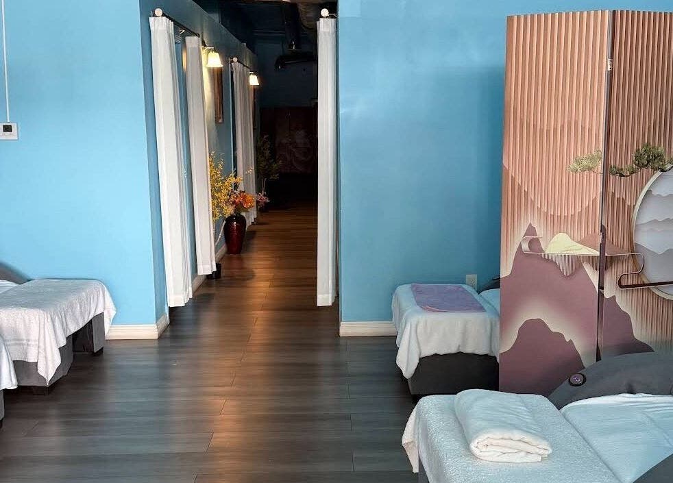 Calm massage room at XINGXING MASSAGE in Pomona, California, US with serene decor.