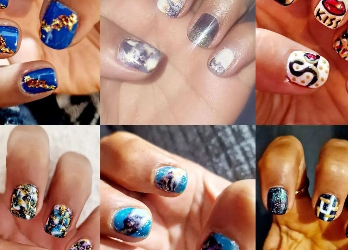 Showcase of vibrant nail art at Aspatria Pamper Pod, Wigton, England, GB. Diverse, colorful designs on nails.