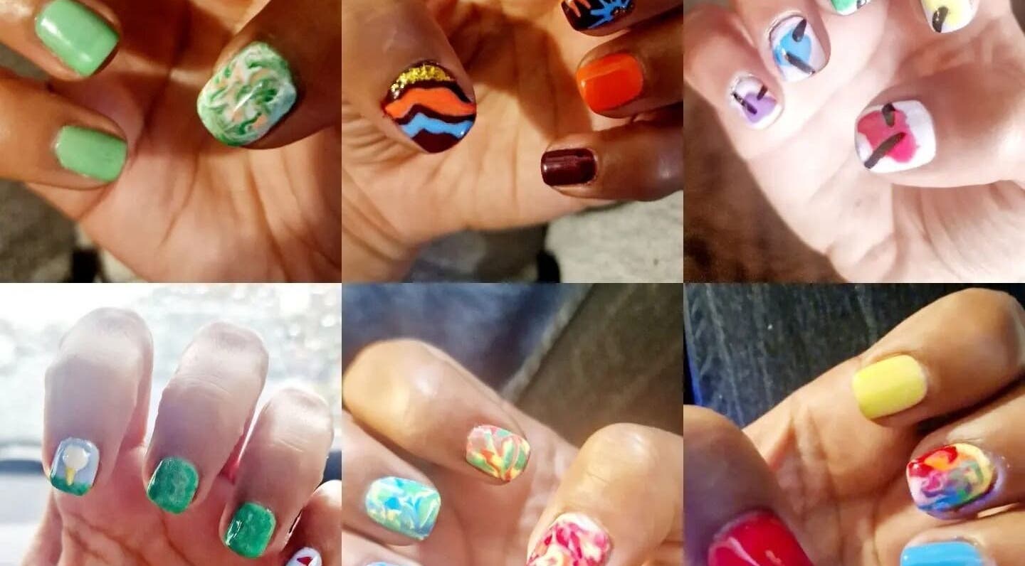 Colorful nail art designs at Aspatria Pamper Pod, Wigton, England, GB. A showcase of creativity in nail styling.