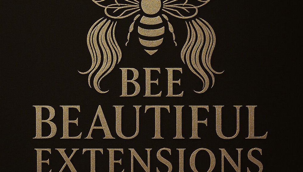 Bee Beautiful Extensions By Linzi logo with gold bee on black background, Glasgow, Scotland, GB.