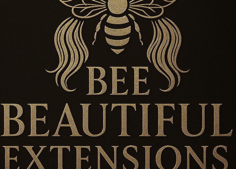 Bee Beautiful Extensions By Linzi logo with gold bee on black background, Glasgow, Scotland, GB.