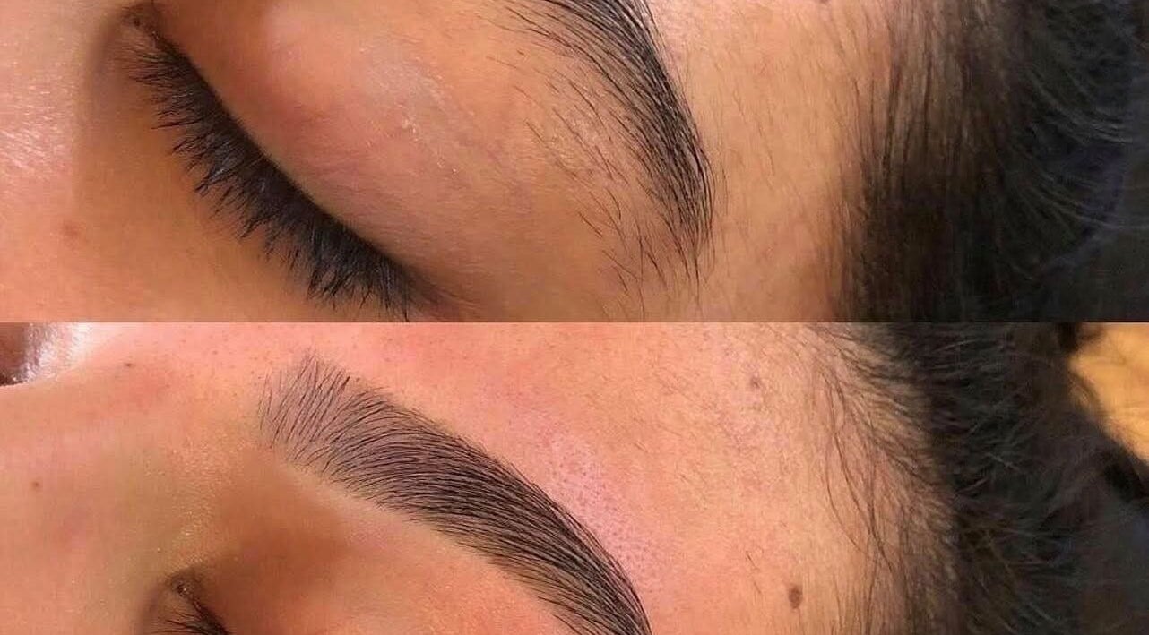 Before and after microblading at Adia Hair Braiding and More, Miami, Florida, US.