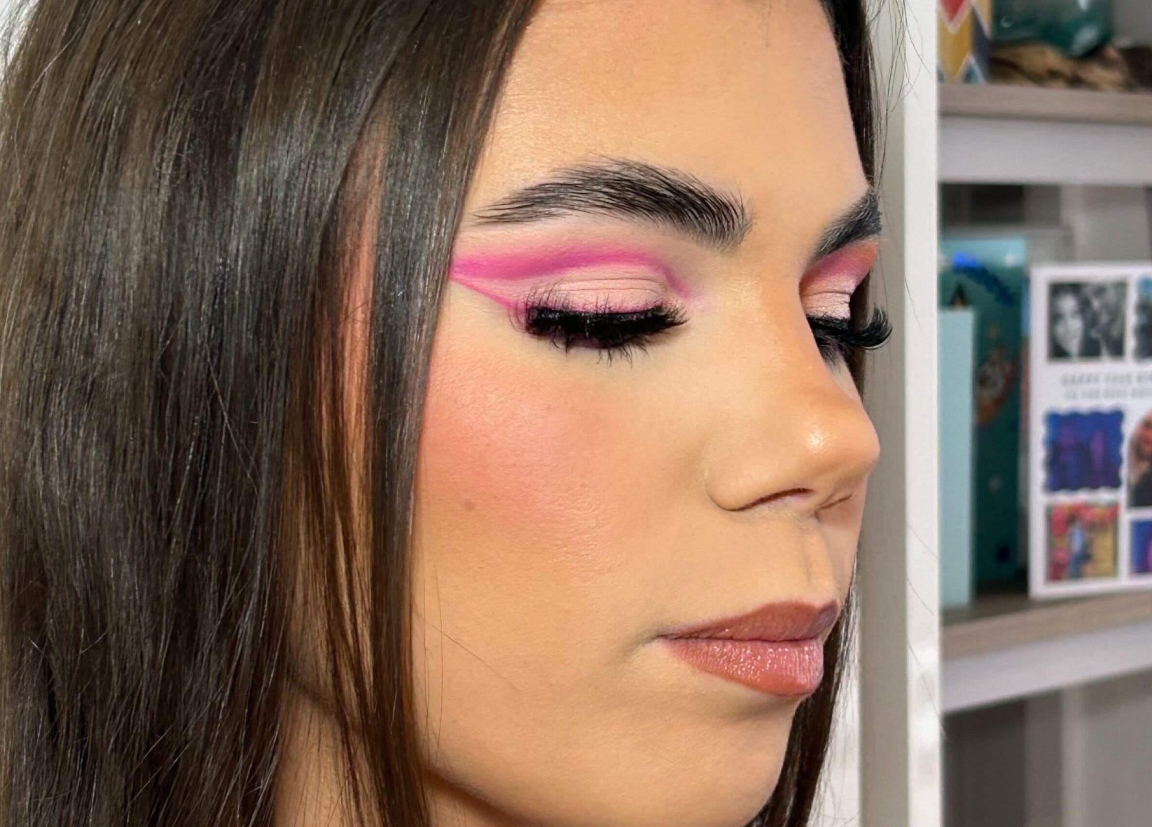Bold pink eye makeup by Makeupbyparislauren in Bristol, England, GB, highlighting stunning artistry.