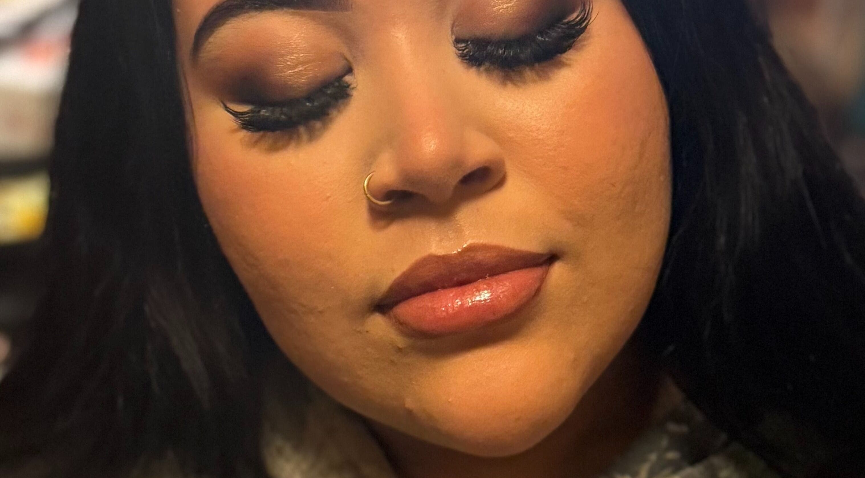 Close-up of elegant makeup at NXO Beauty Co., Houston, Texas, US showcasing smooth skin and subtle eyeshadow.