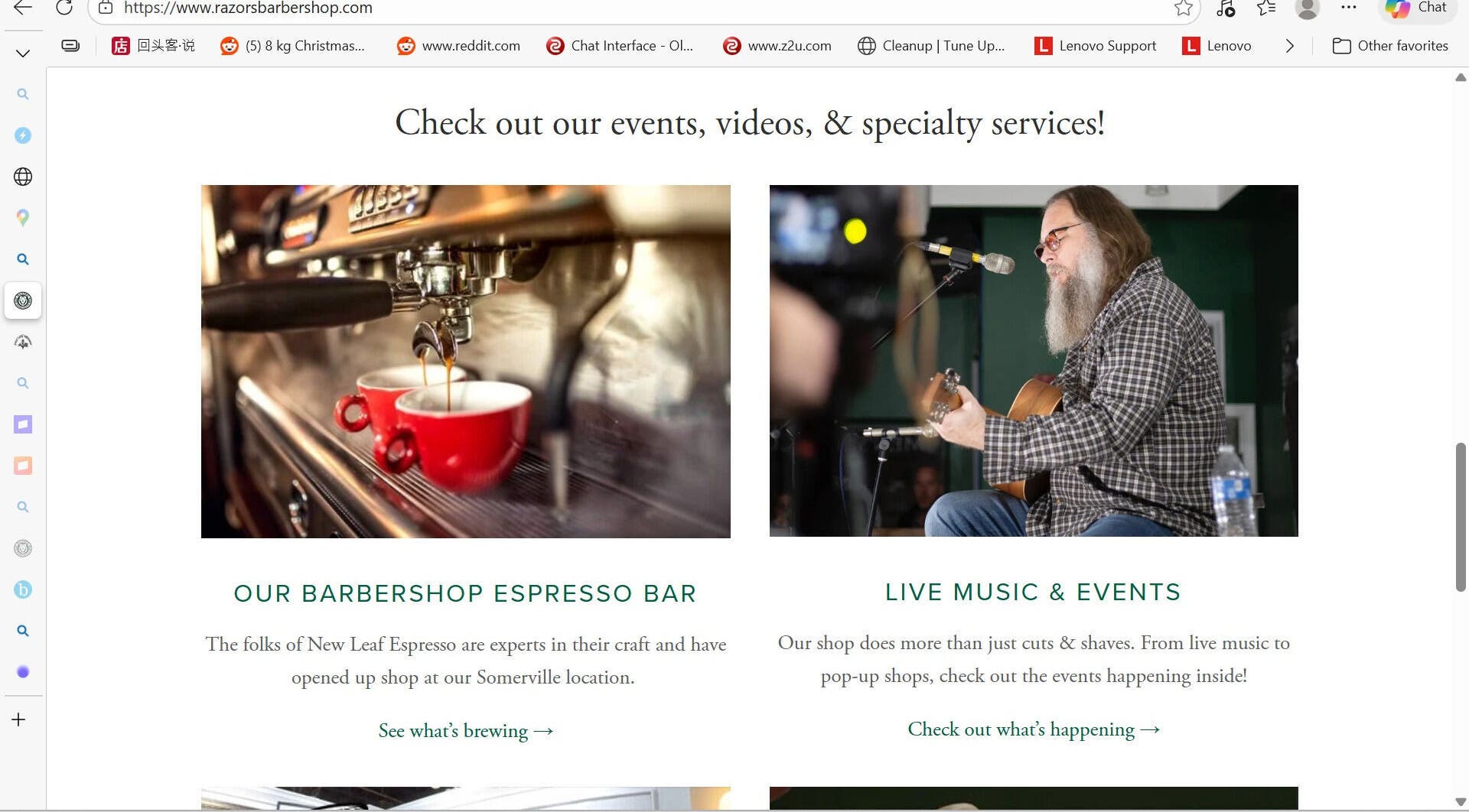 Espresso machine pouring coffee into red cups at Smileys Barber, Cambridge, Massachusetts, US.