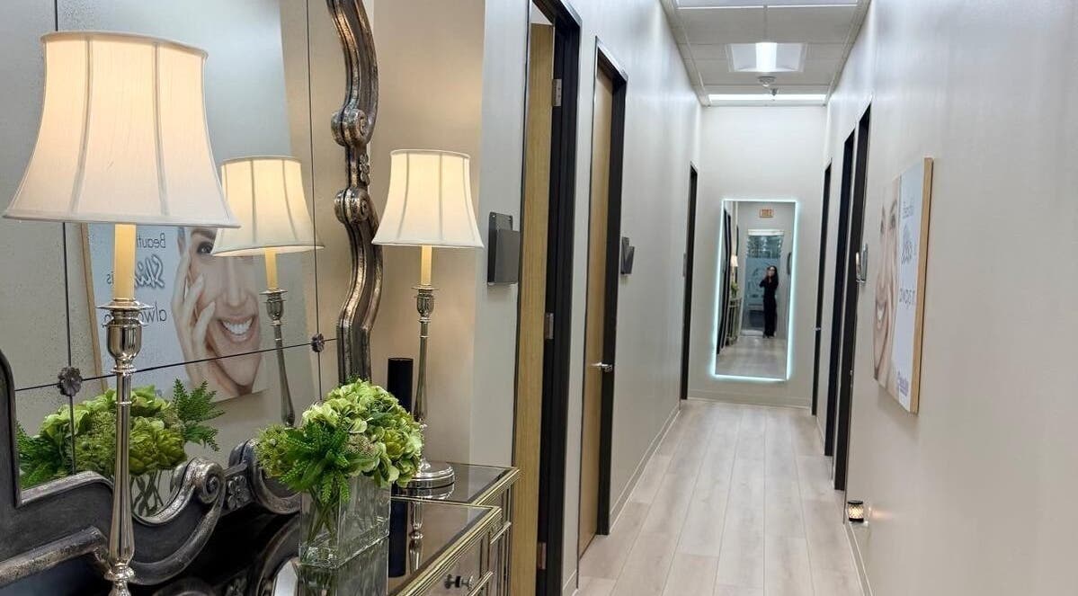 Elegant hallway with mirror and decor at Natural Hormone Replacement Center, Dallas, Texas, US.