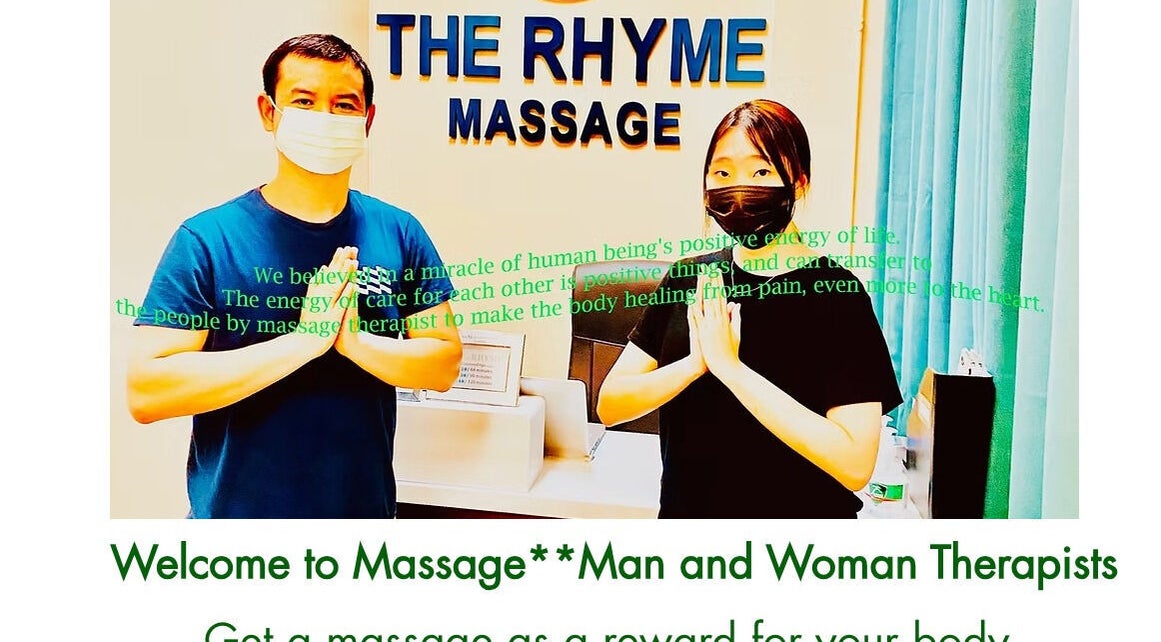 Therapists greeting at The Rhyme Massage and Wellness Center in Los Angeles, California, US.
