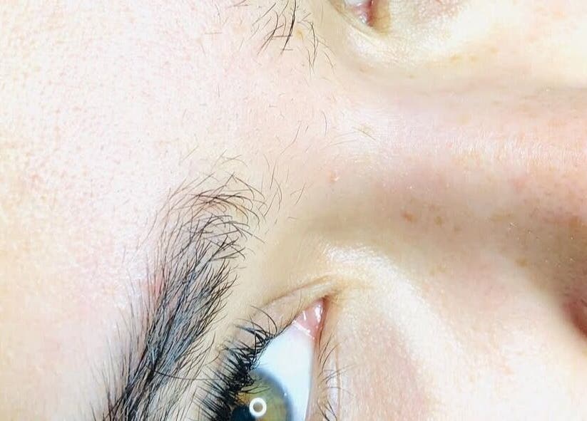 Close-up of a bright eye and eyebrow at Apapacho Studio, Clearwater, Florida, US.