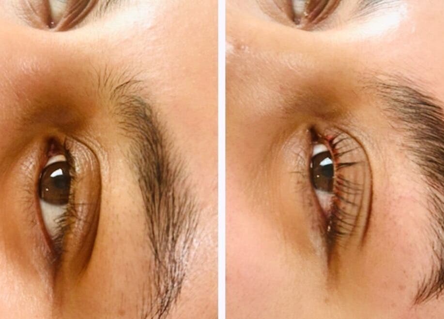 Before and after eyebrow styling at Apapacho Studio, Clearwater, Florida, US. Enhanced brows for a polished look.