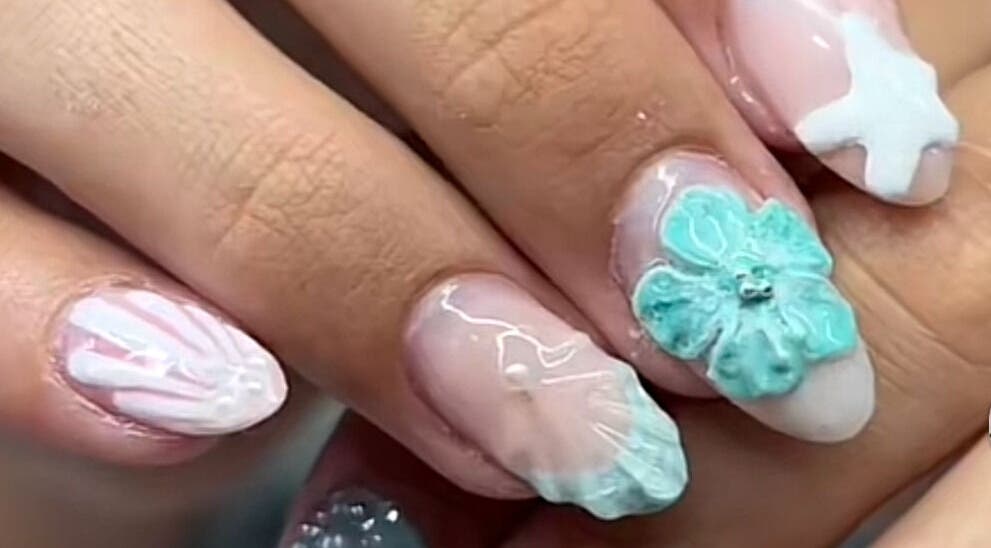 Beautiful 3D floral nail art by Linda Lee Nail Tech in Labrador, Queensland, AU.