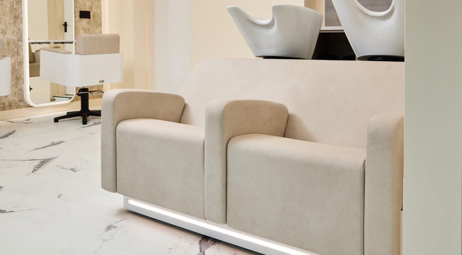 Modern wash station at S.Rose By Linda, Ramsbottom, England, GB, showcasing sleek design and comfort.