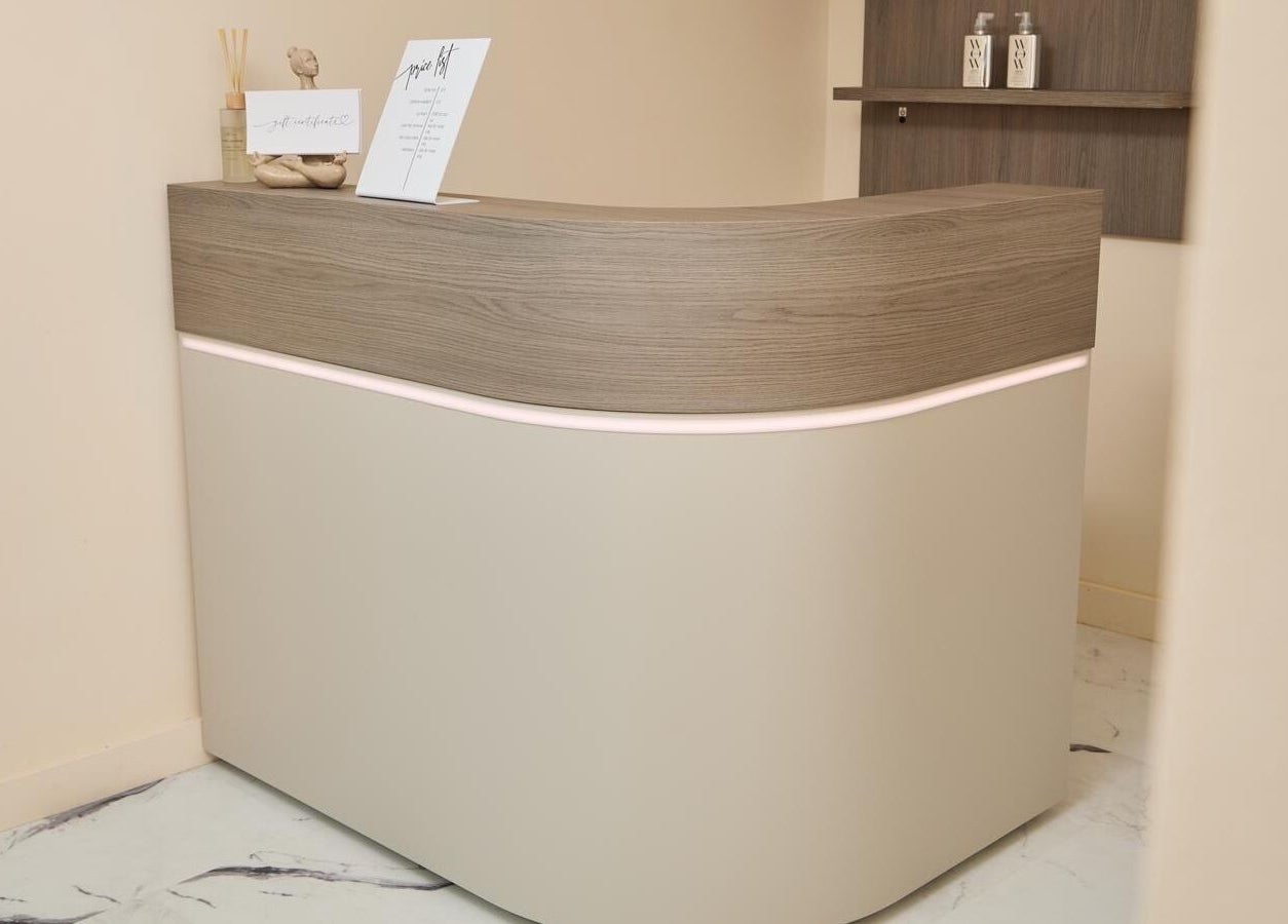 Elegant reception desk at S.Rose By Linda, Ramsbottom, England, GB, welcoming guests with serene ambience.