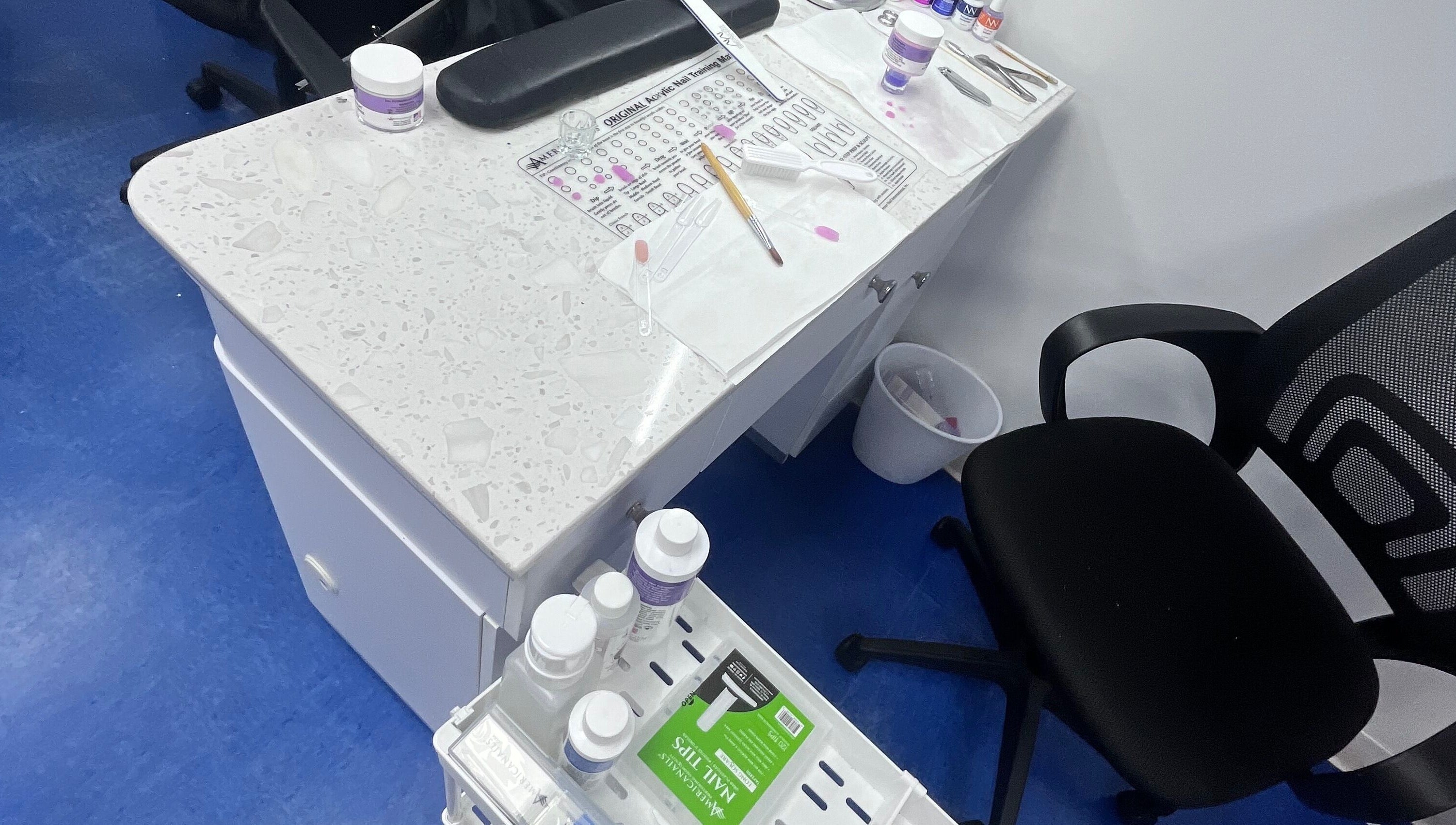 NailsoDivine nail station set up with tools in Orlando, Florida, US, showcasing clean design and professional setup.