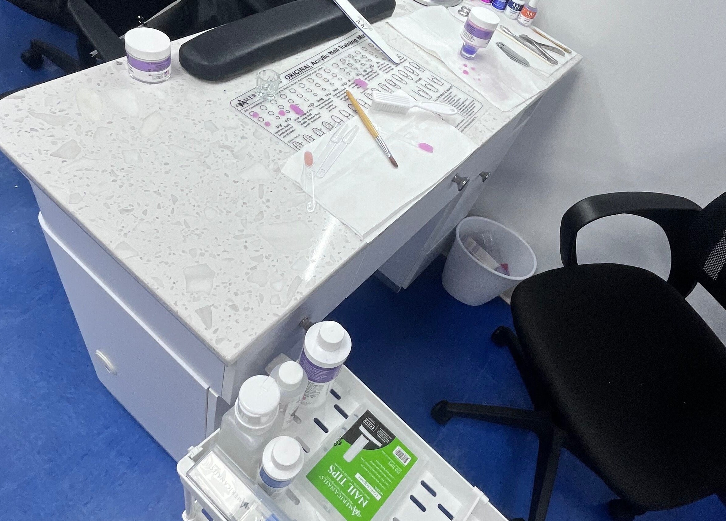 NailsoDivine nail station set up with tools in Orlando, Florida, US, showcasing clean design and professional setup.