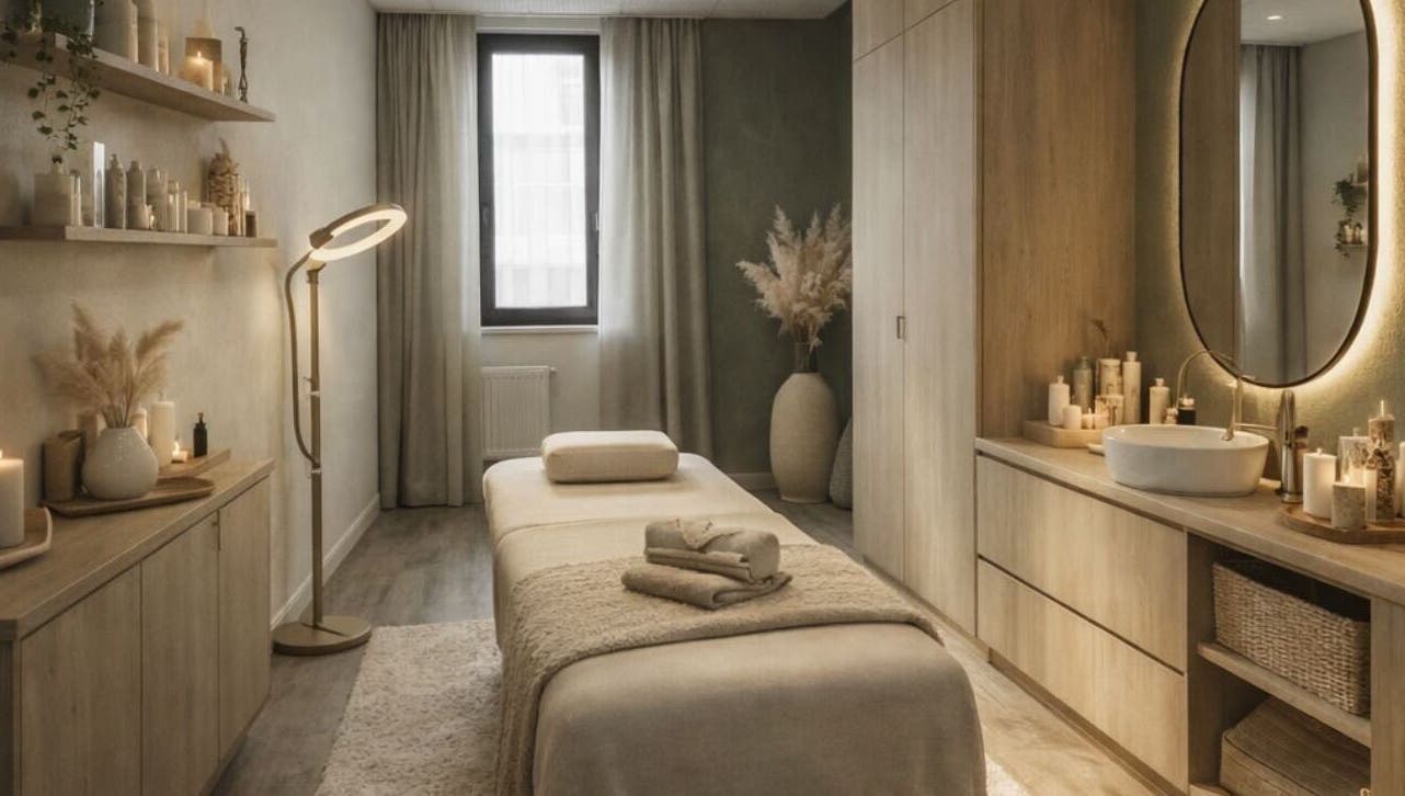 Salle de massage apaisante à SELF CARE CLUB, Bailly-romainvilliers, Île-de-france, FR, avec des bougies allumées.
