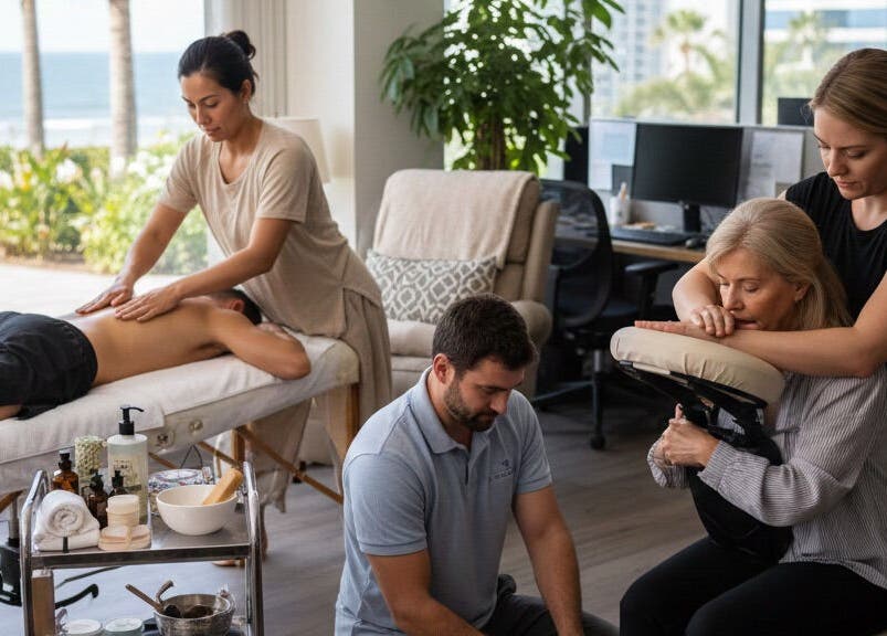 Relaxing massage sessions at Tomas Massages, Miami, Florida, US with ocean view and tranquil ambiance.