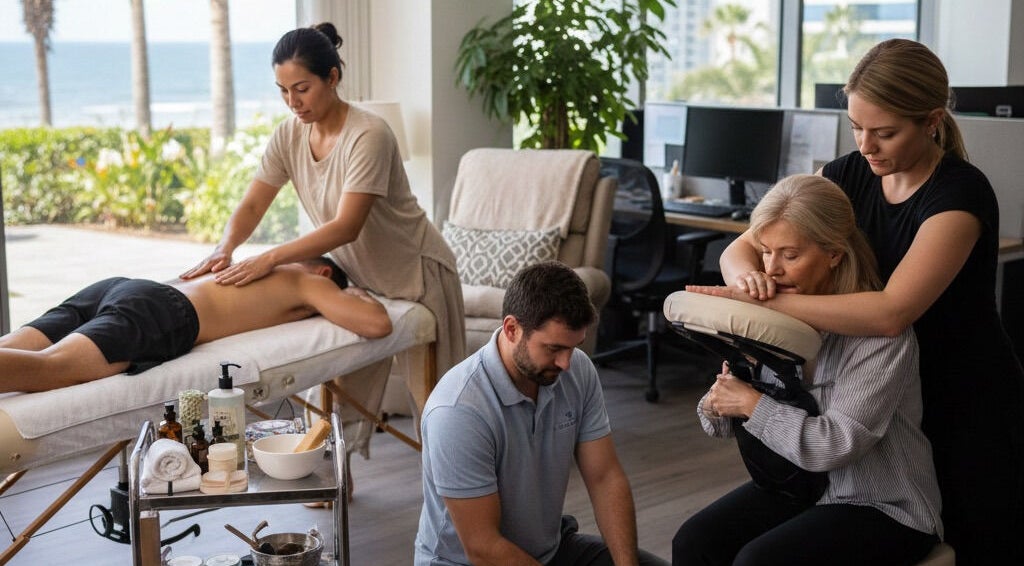 Relaxing massage sessions at Tomas Massages, Miami, Florida, US with ocean view.