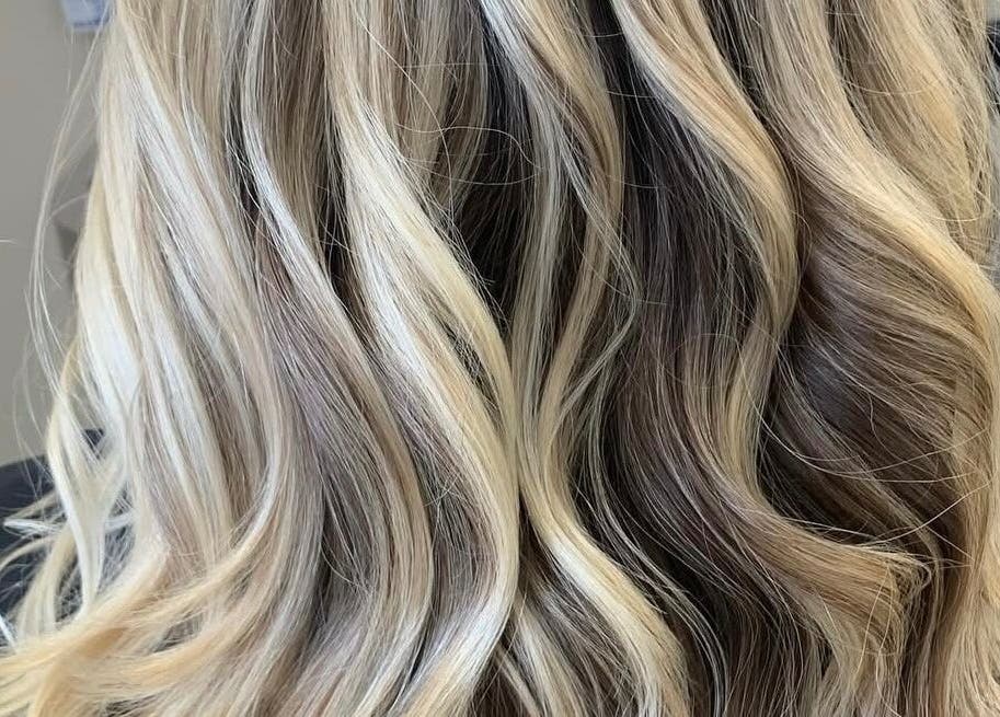 Blonde and brown wavy hairstyle at Hair_By_Taej, Abbotsford, British Columbia, CA.