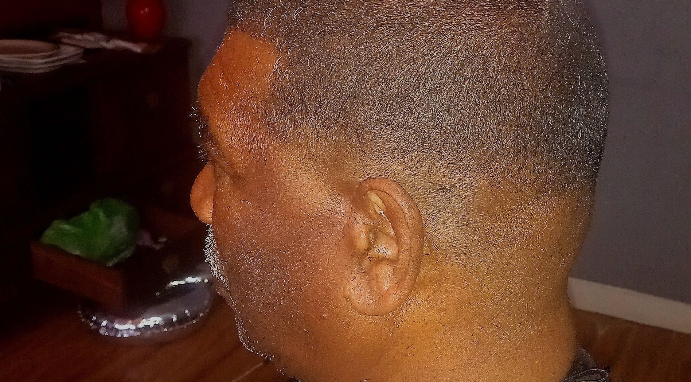 Close-up of fresh haircut at Seth's Parlor, Cape Town, Western Cape, ZA.