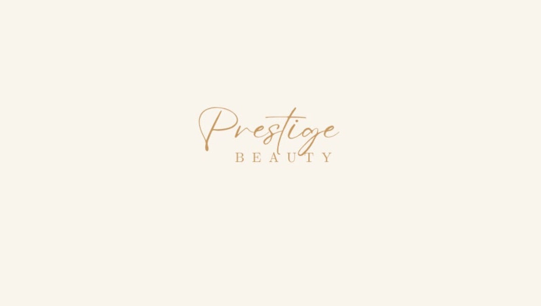 Logotipo de Prestige Beauty em Avintes, Porto, PT, com texto elegante em fundo creme.