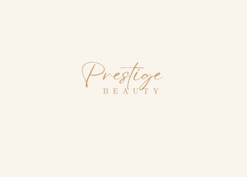 Logotipo de Prestige Beauty em Avintes, Porto, PT, com texto elegante em fundo creme.