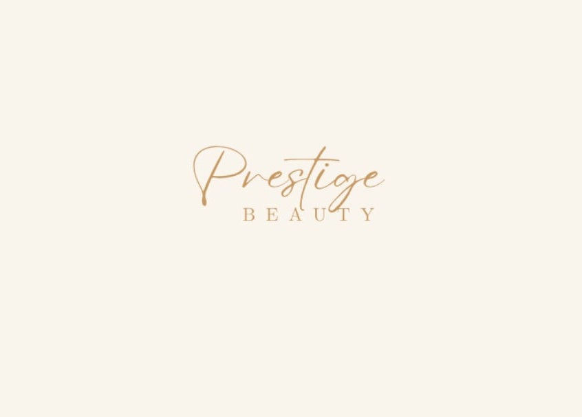 Logotipo de Prestige Beauty em Avintes, Porto, PT, com texto elegante em fundo creme.
