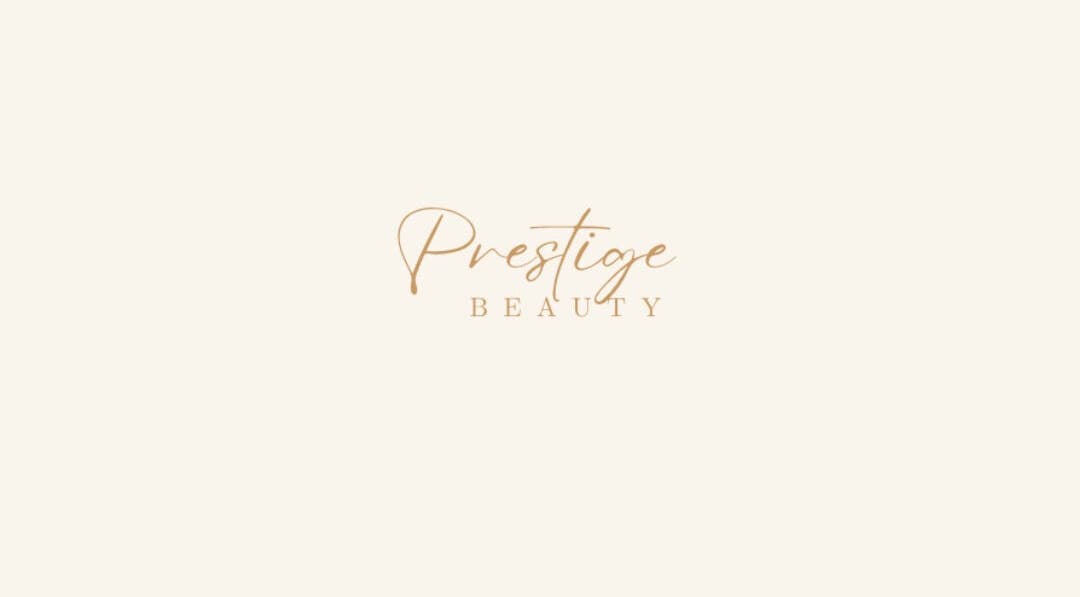Logotipo de Prestige Beauty em Avintes, Porto, PT, com texto elegante em fundo creme.