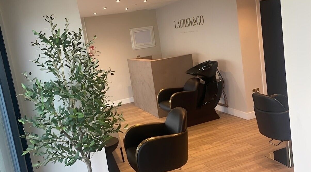 Modern reception with sleek chairs at Ziba Beauty Lounge, Portsmouth, England, GB.