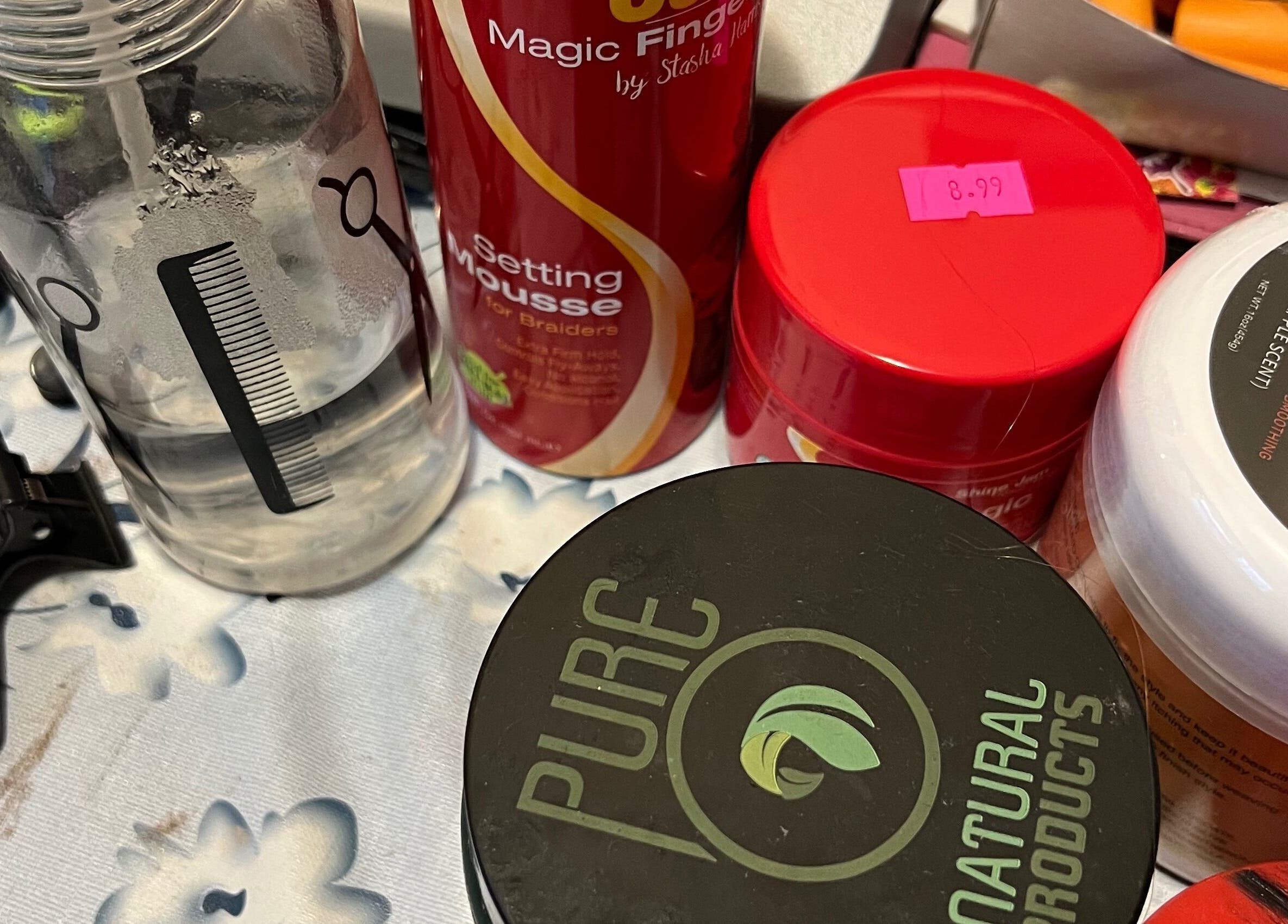 Diverse hair styling products at Styled By Lexa, West New York, New Jersey, US, enhancing beauty routines.