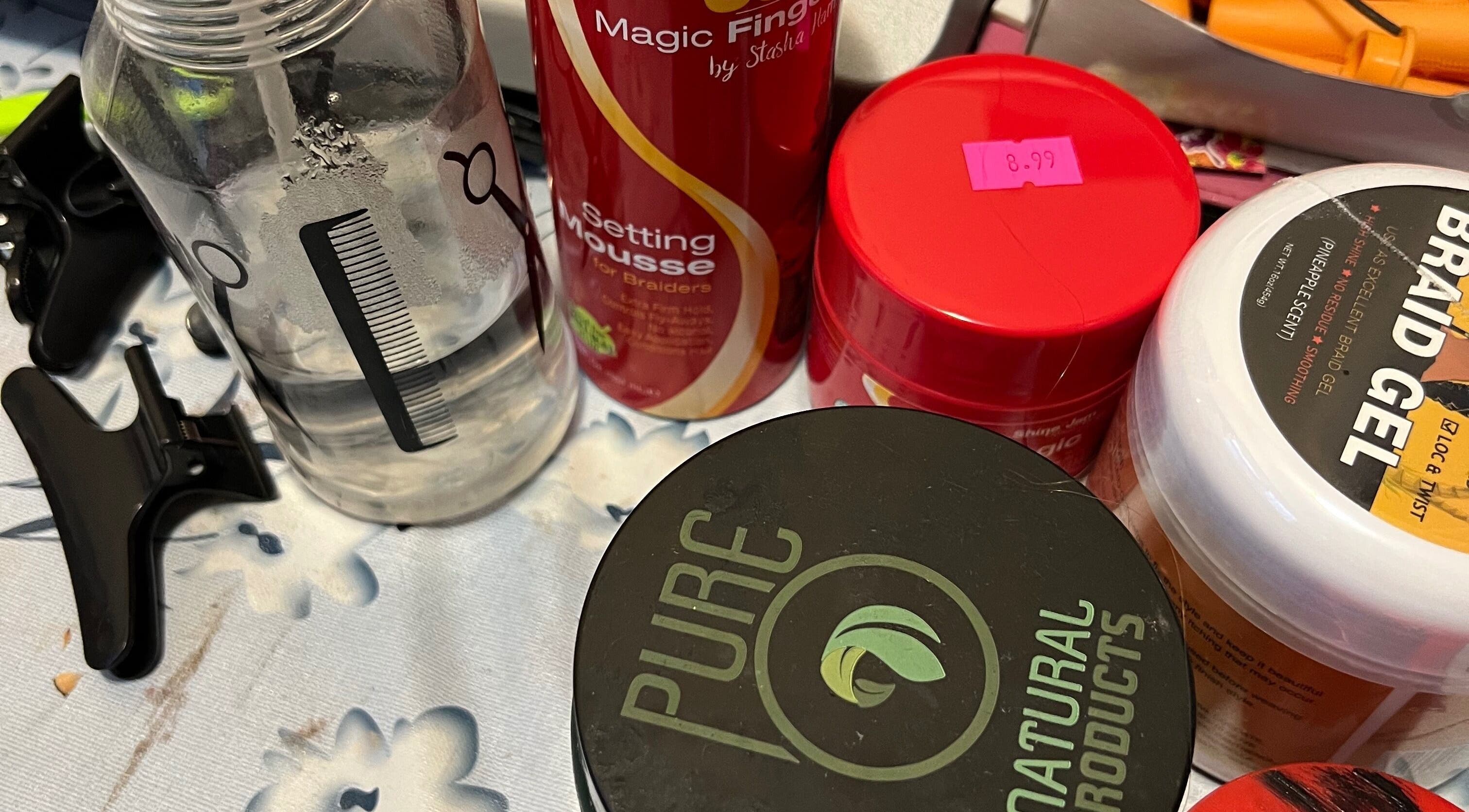 Diverse hair styling products at Styled By Lexa, West New York, New Jersey, US, enhancing beauty routines.