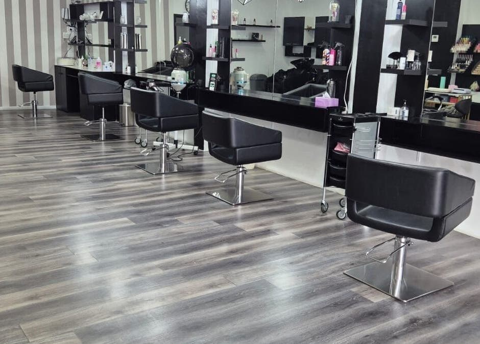 Modern salon seating at Luxe Hair & Beauty Salon, Hamilton, Waikato Region, NZ.