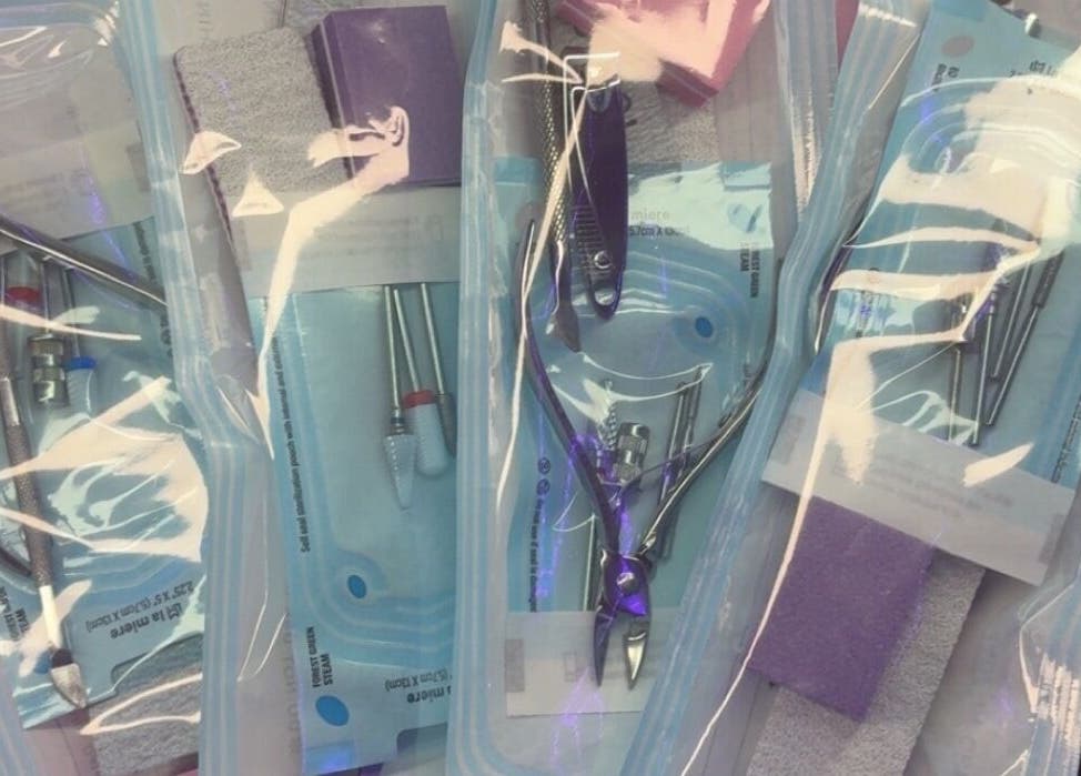 Kaicrylics manicure tools in sealed bags at Port Charlotte, Florida, US