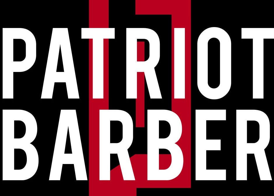 Logo Patriot Barberletnica w Gdańsku, Województwo Pomorskie, PL na czarnym tle.