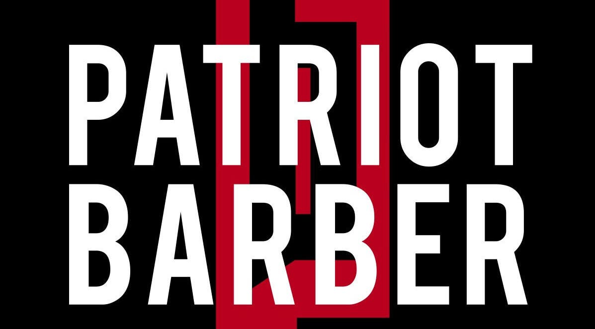 Logo Patriot Barberletnica w Gdańsku, Województwo Pomorskie, PL na czarnym tle.