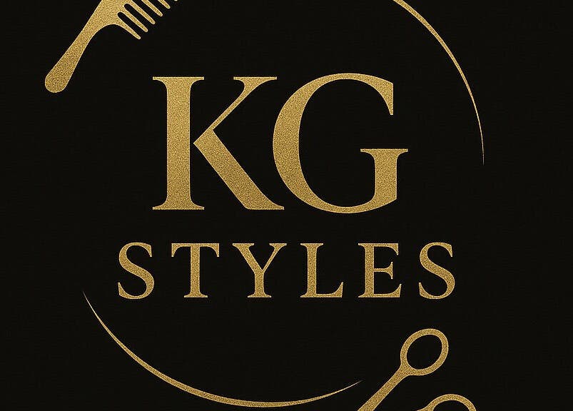 Luxurious KGStyles.co logo featuring gold comb and scissors, Columbus, Ohio, US.