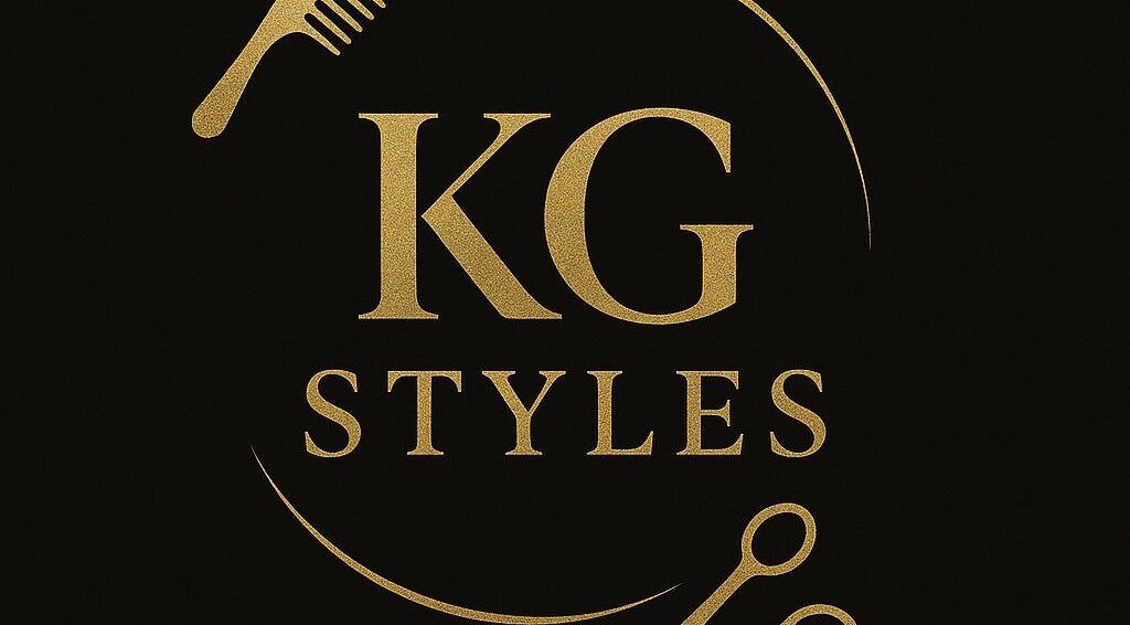 Luxurious KGStyles.co logo featuring gold comb and scissors, Columbus, Ohio, US.