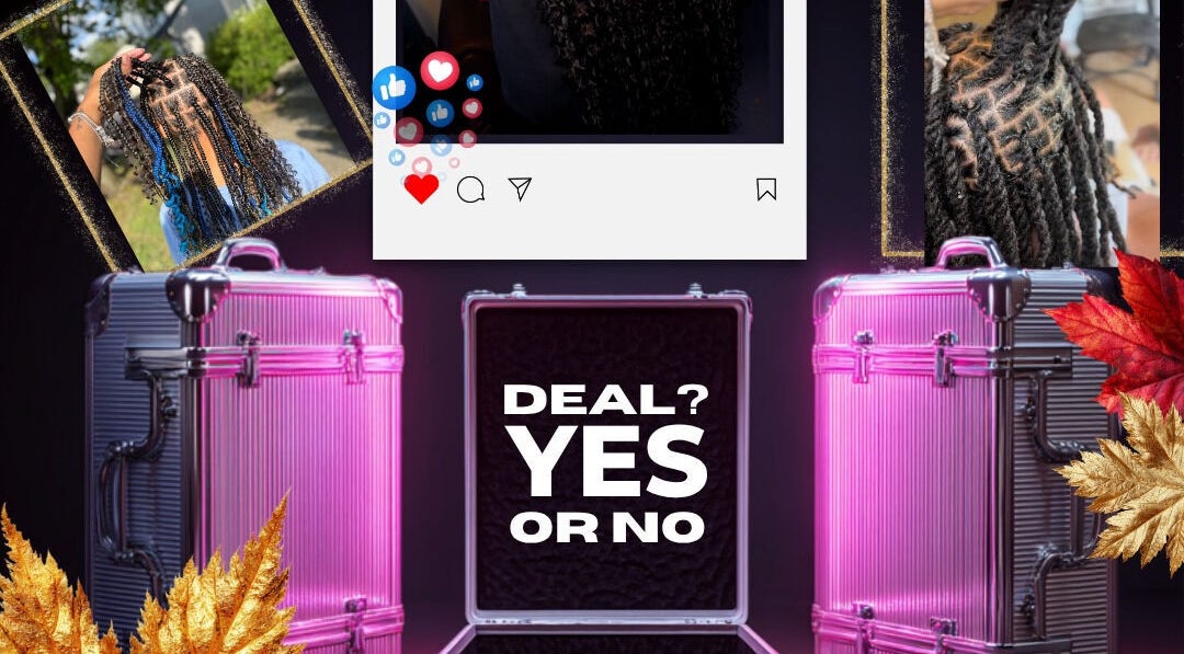 Colorful braided hairstyle with suitcases at KGStyles.co, Columbus, Ohio, US.