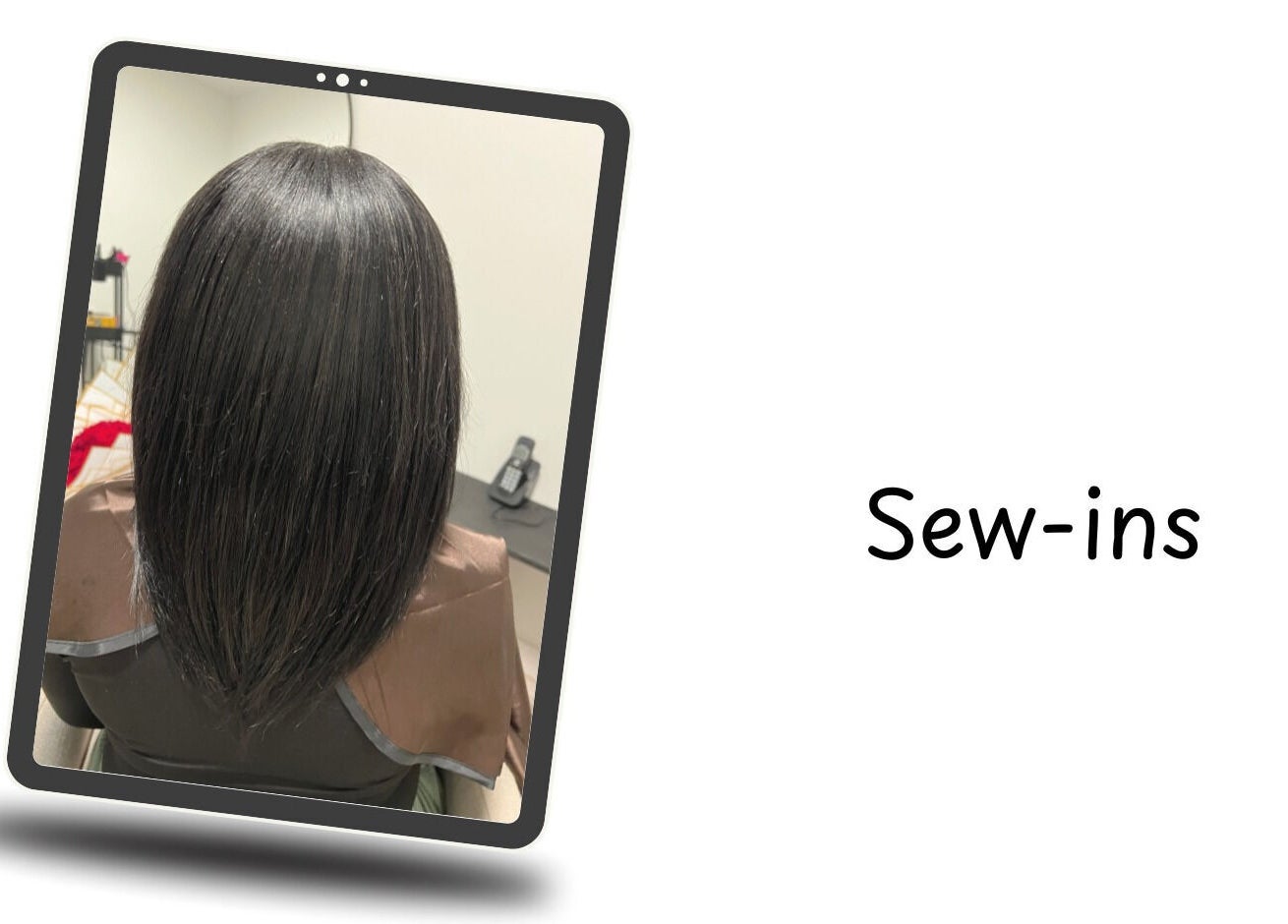Sleek sew-in hairstyle at Crown & Co, Edmonton, Alberta, CA, highlighting perfect styling and shine.