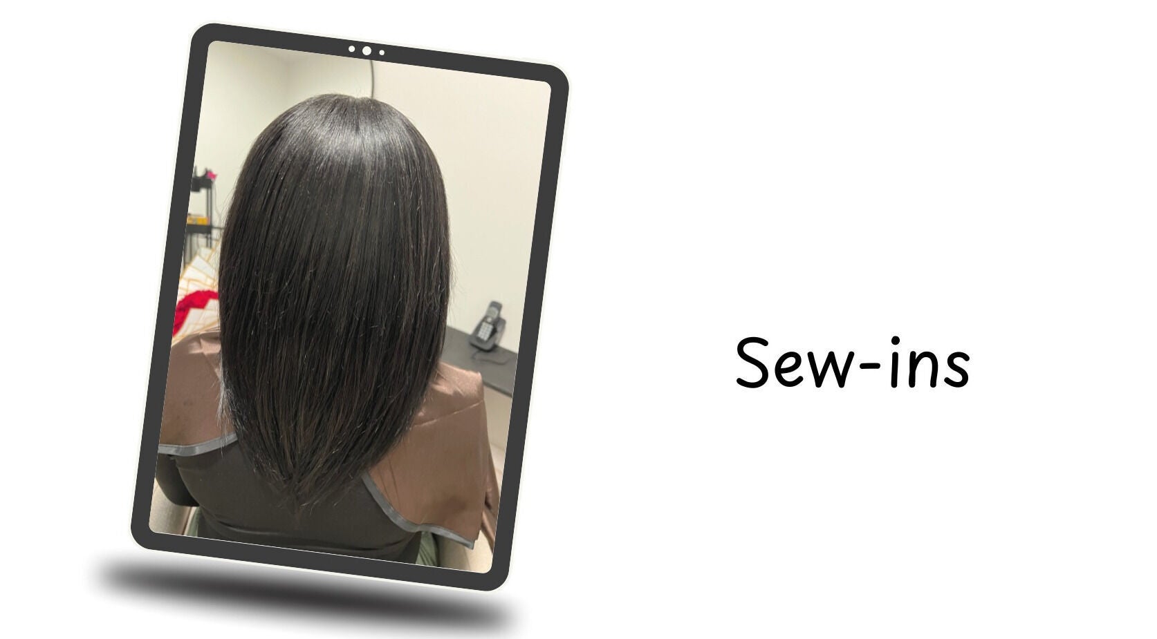 Sleek sew-in hairstyle at Crown & Co, Edmonton, Alberta, CA, highlighting perfect styling and shine.