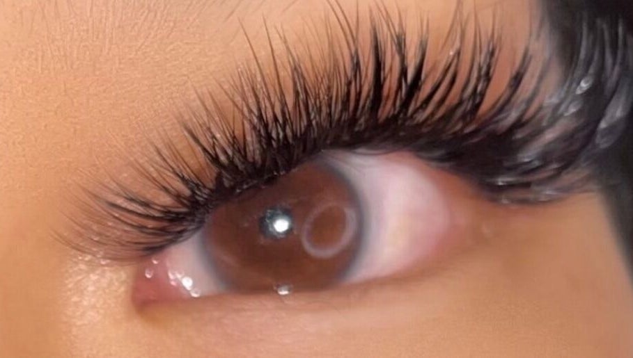 Close-up of lush eyelash extensions at Prettyynlashesss, Torrance, California, US.