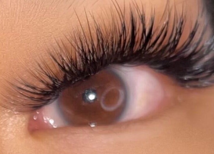 Close-up of lush eyelash extensions at Prettyynlashesss, Torrance, California, US.