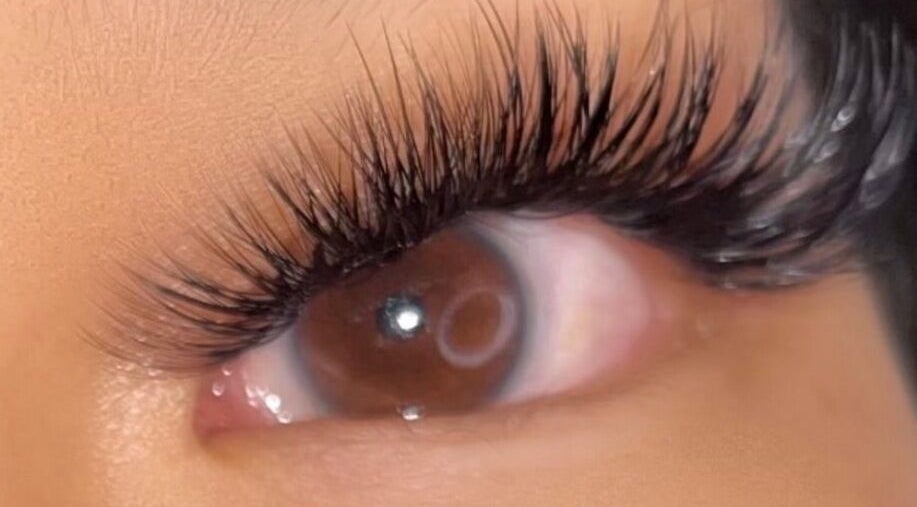 Close-up of lush eyelash extensions at Prettyynlashesss, Torrance, California, US.