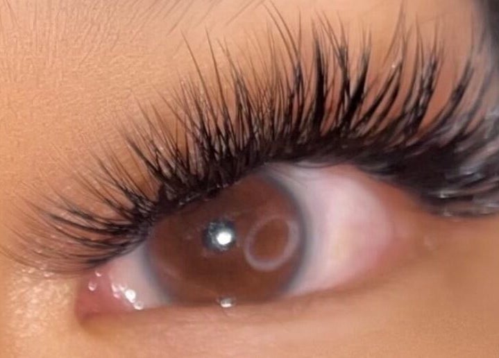 Close-up of beautifully applied eyelashes at Prettyynlashesss, Torrance, California, US.