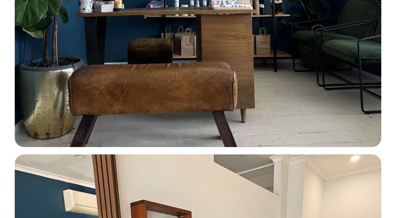 Stylish and cozy waiting area of Indie Hair at Windsor, Queensland, AU with chic decor and comfortable seating.