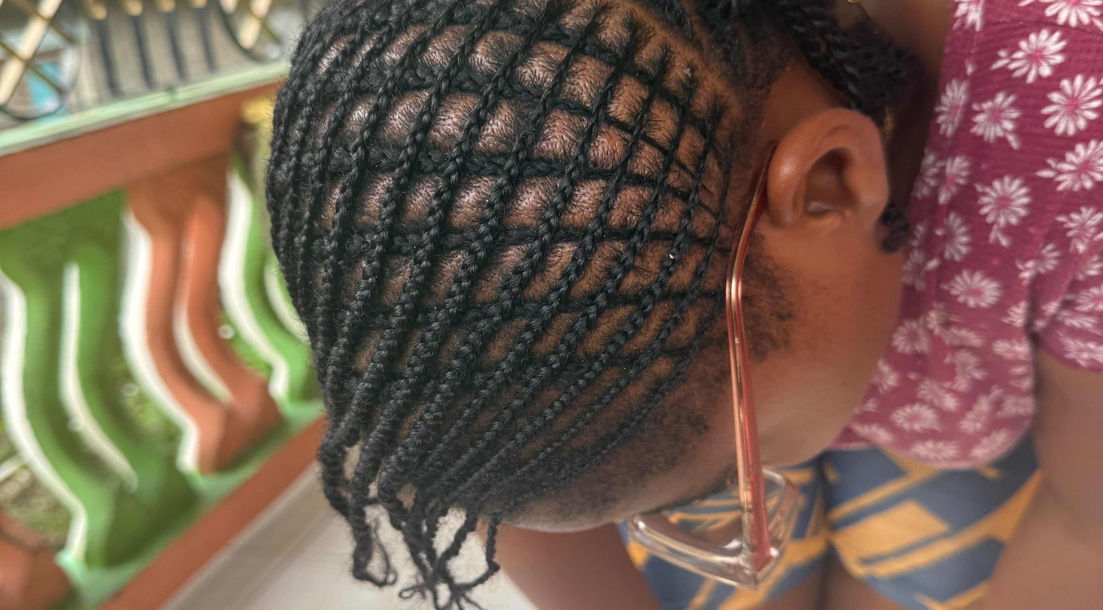 Detailed braiding style at JR Stylez, Montego Bay, St. James Parish, JM.