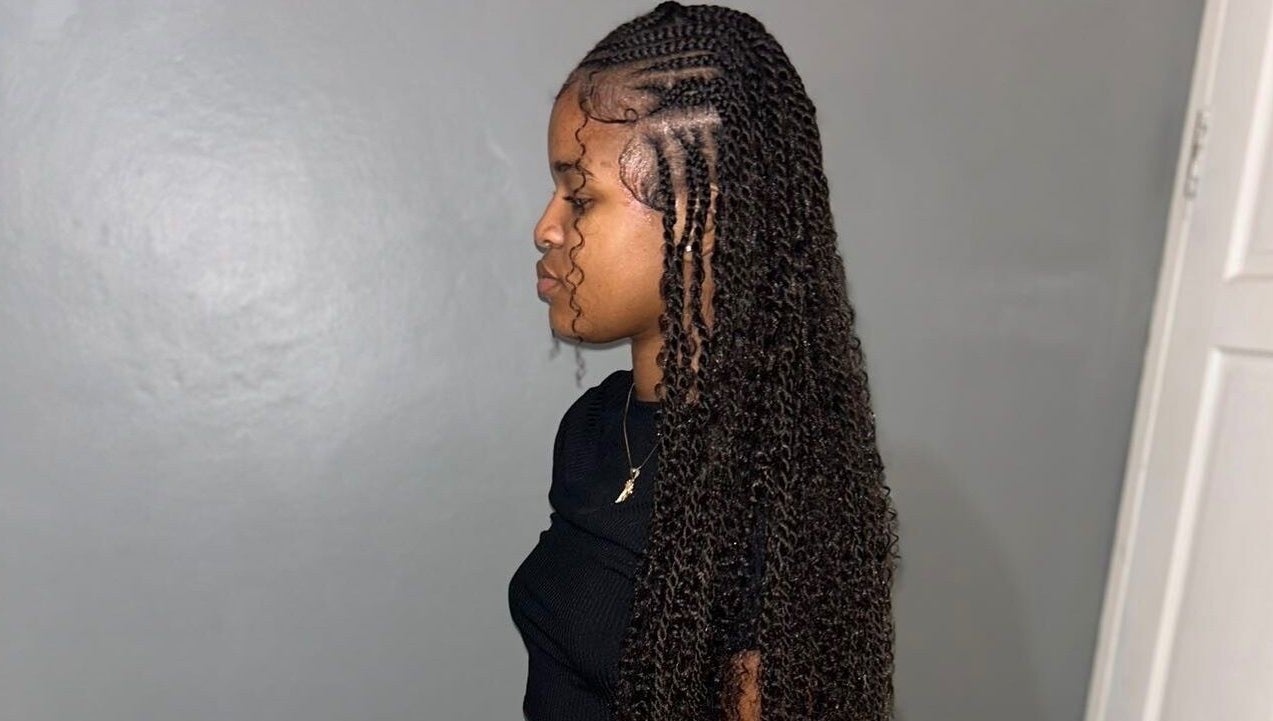 Long braided hairstyle by JR Stylez at Montego Bay, St. James Parish, JM.